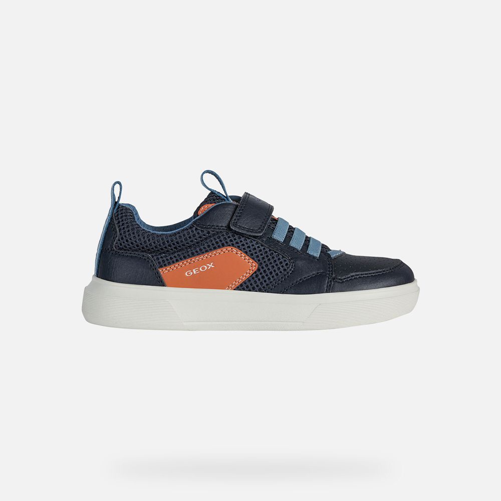 Basket Geox Nettuno - Bleu Marine/Orange - Garcon 640895-AZQ